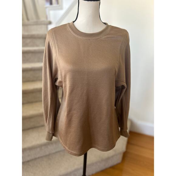 Tibi Taupe Brown Metallic Crewneck Long Sleeve Sweatshirt - Picture 1 of 6